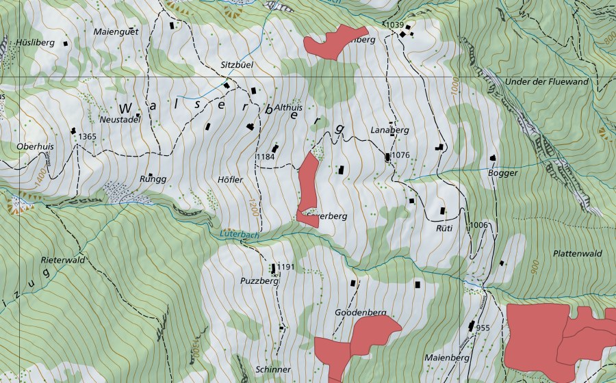 Carte nationale swisstopo avec le périmètre protégé de Saxerberg (Prairie sèche)