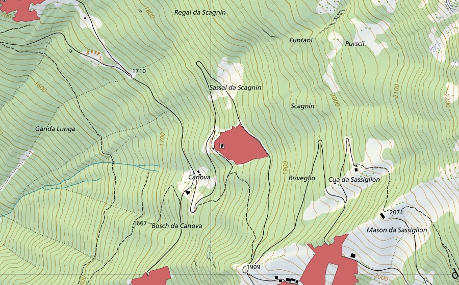 Carte nationale swisstopo avec le périmètre protégé de Scagnin (Prairie sèche)
