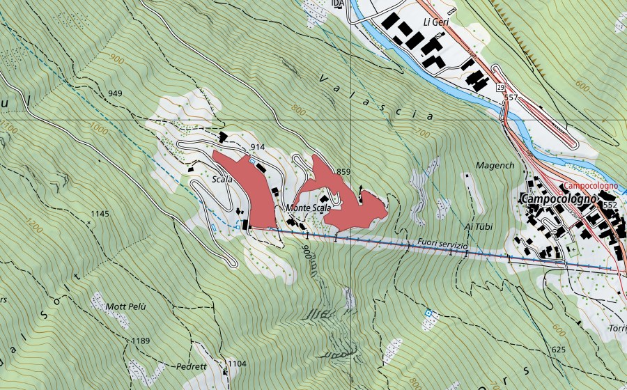 swisstopo national map showing the protected perimeter of Scala (Dry meadow)