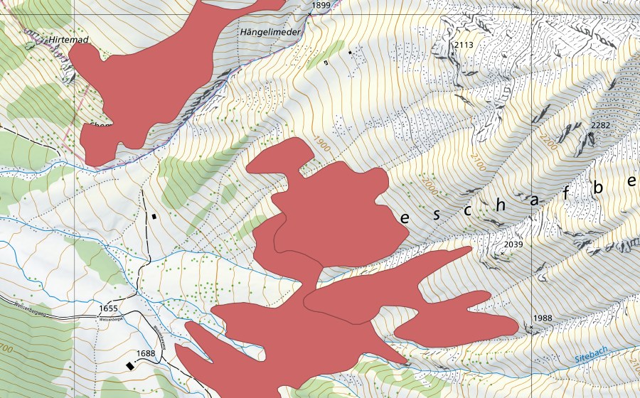 Carte nationale swisstopo avec le périmètre protégé de Schafberg (Prairie sèche)