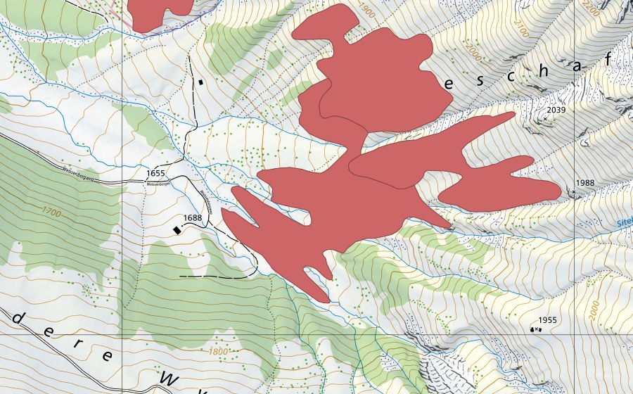 Carta nazionale swisstopo con il perimetro protetto di Schafberg (Prato secco)