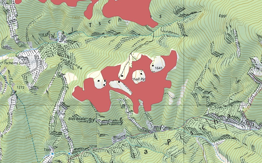 Landeskarte swisstopo mit dem Schutzperimeter von Schall Pign (Trockenwiese)