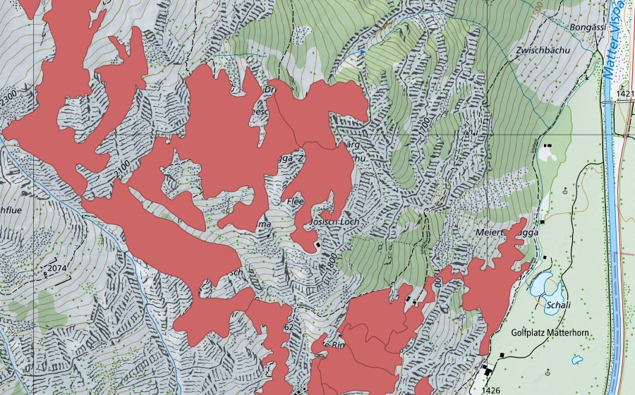 swisstopo national map showing the protected perimeter of Schalubärg (Dry meadow)