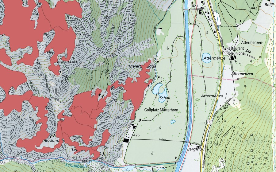 Carte nationale swisstopo avec le périmètre protégé de Schalubärg (Prairie sèche)