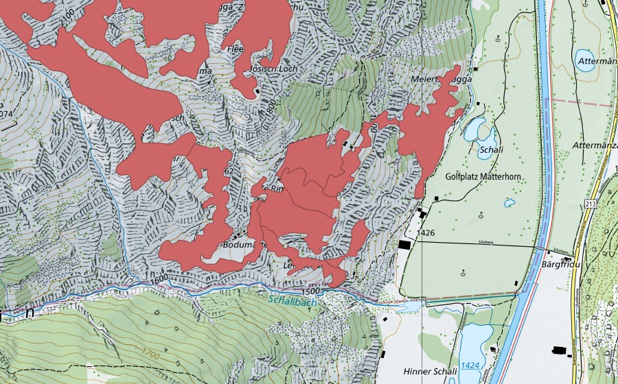 Landeskarte swisstopo mit dem Schutzperimeter von Schalubärg (Trockenwiese)