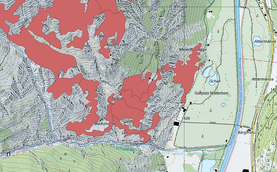 swisstopo national map showing the protected perimeter of Schalubärg (Dry meadow)