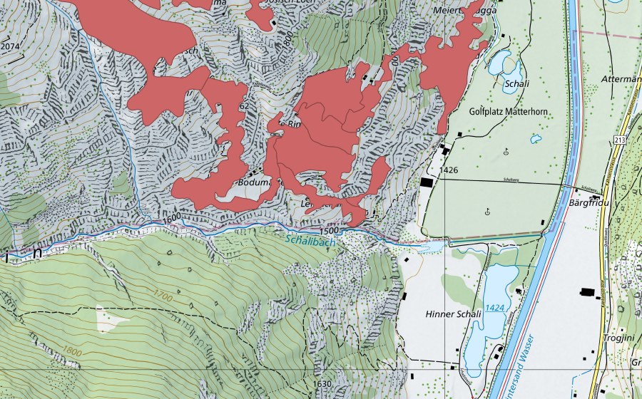 swisstopo national map showing the protected perimeter of Schalubärg (Dry meadow)