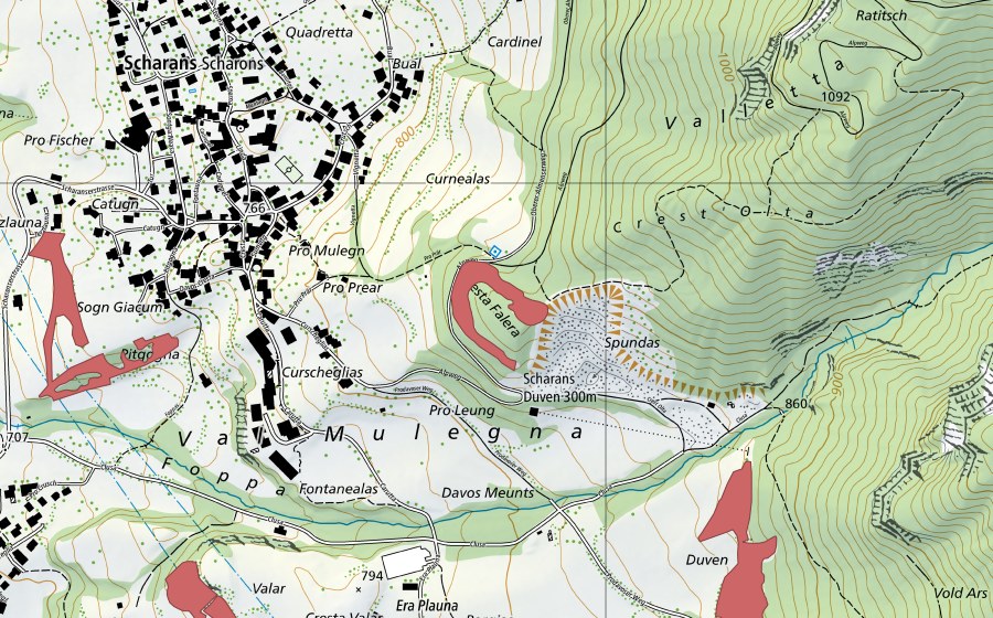 Landeskarte swisstopo mit dem Schutzperimeter von Scharans (Trockenwiese)