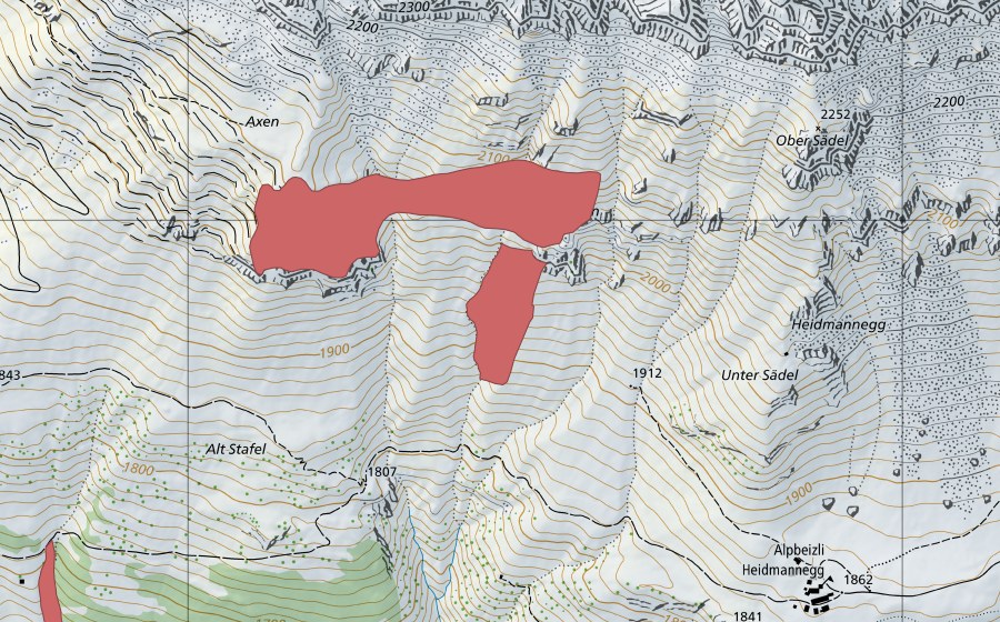 Carte nationale swisstopo avec le périmètre protégé de Schiffnossen (Prairie sèche)