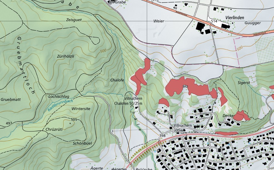 Carte nationale swisstopo avec le périmètre protégé de Schihalden (Prairie sèche)