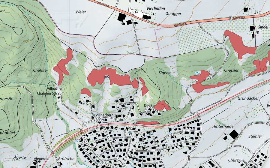 swisstopo national map showing the protected perimeter of Schihalden (Dry meadow)