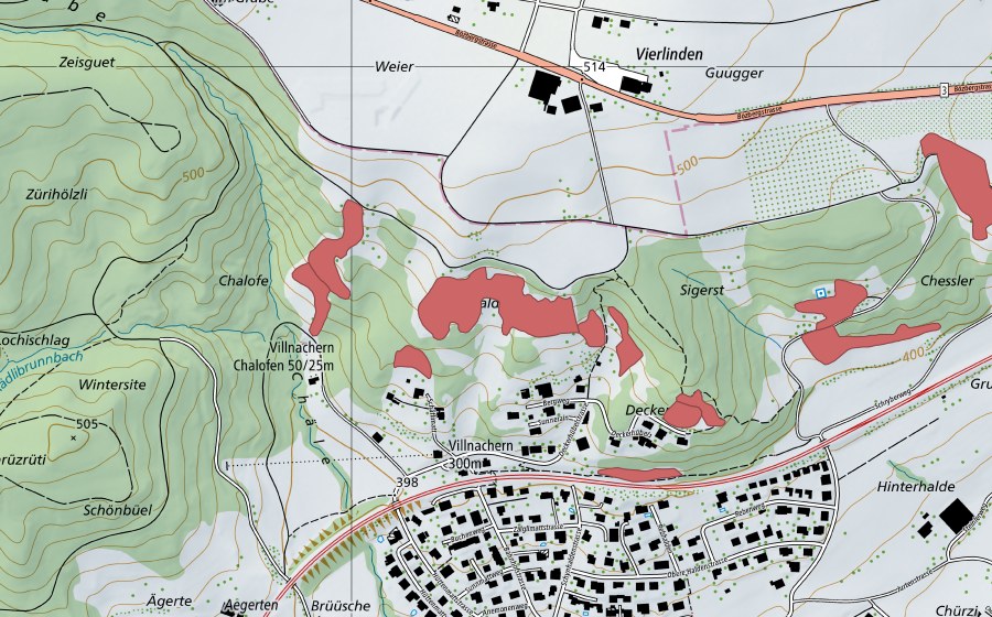 Landeskarte swisstopo mit dem Schutzperimeter von Schihalden (Trockenwiese)