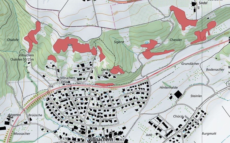 Carte nationale swisstopo avec le périmètre protégé de Schihalden (Prairie sèche)