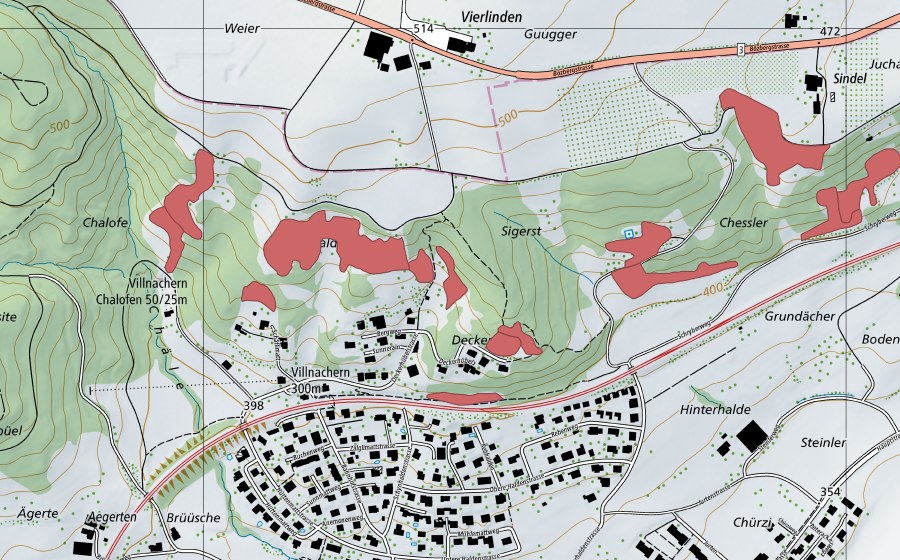 Carte nationale swisstopo avec le périmètre protégé de Schihalden (Prairie sèche)
