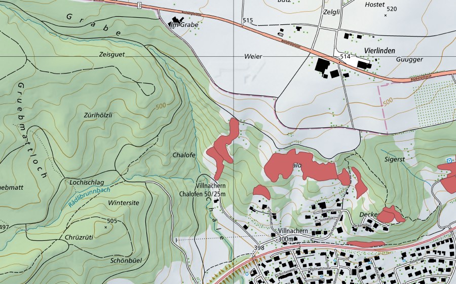 swisstopo national map showing the protected perimeter of Schihalden (Dry meadow)