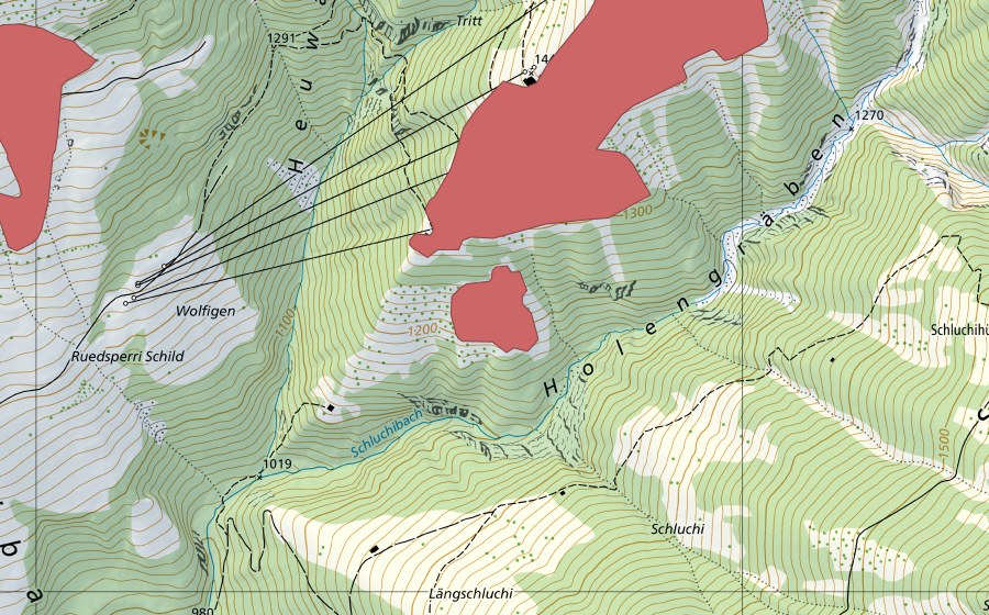 swisstopo national map showing the protected perimeter of Schildberg (Dry meadow)