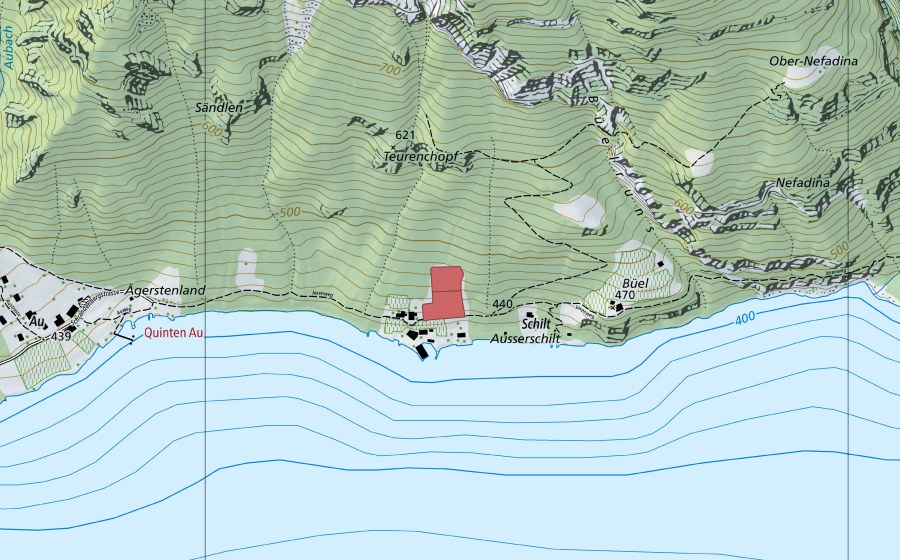 Landeskarte swisstopo mit dem Schutzperimeter von Schilt (Trockenwiese)