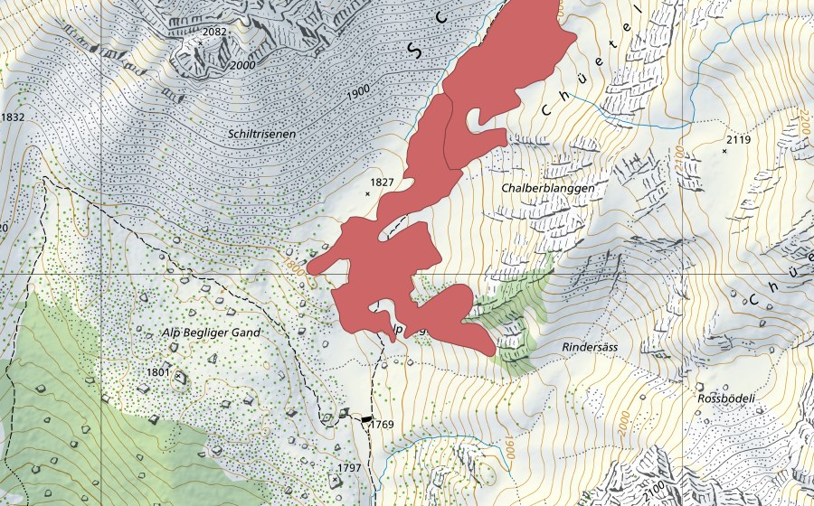 Carte nationale swisstopo avec le périmètre protégé de Schilttal (Prairie sèche)