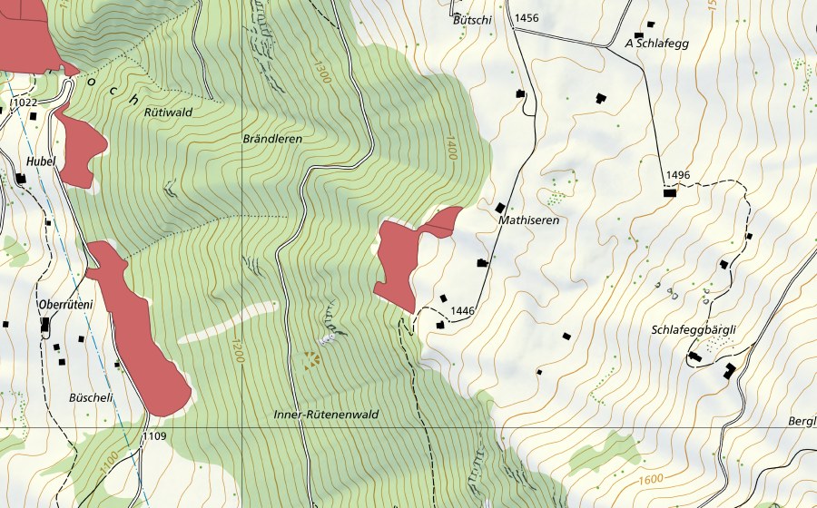swisstopo national map showing the protected perimeter of Schlafeggbergli (Dry meadow)