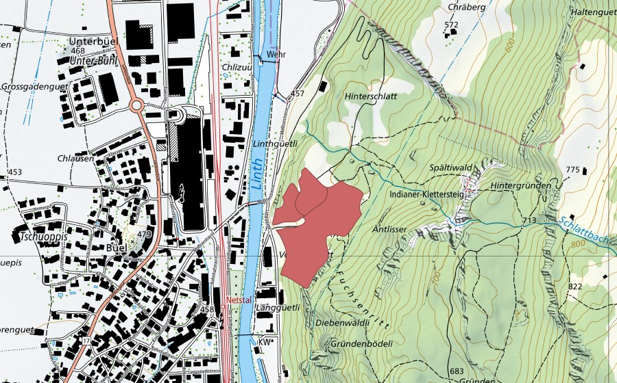 Landeskarte swisstopo mit dem Schutzperimeter von Schlatt (Trockenwiese)