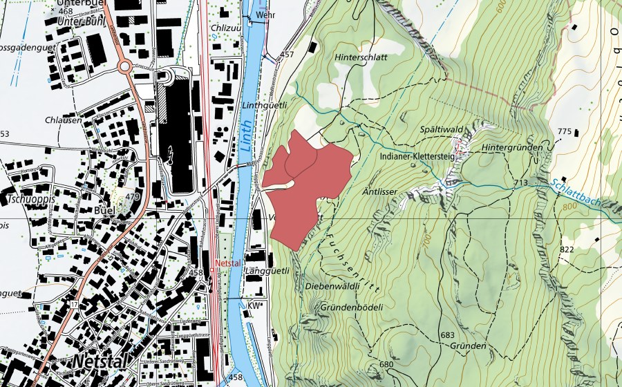 swisstopo national map showing the protected perimeter of Schlatt (Dry meadow)