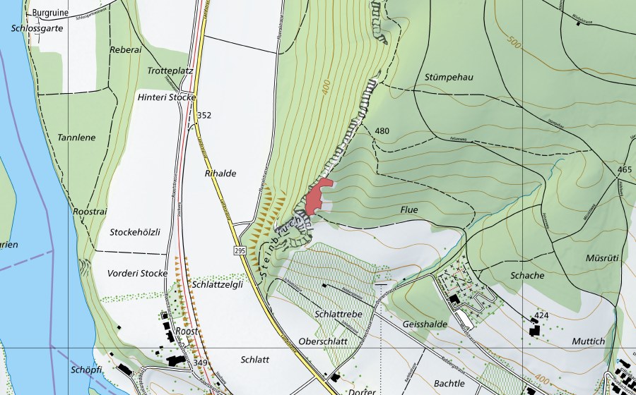 Carte nationale swisstopo avec le périmètre protégé de Schlatt (Prairie sèche)