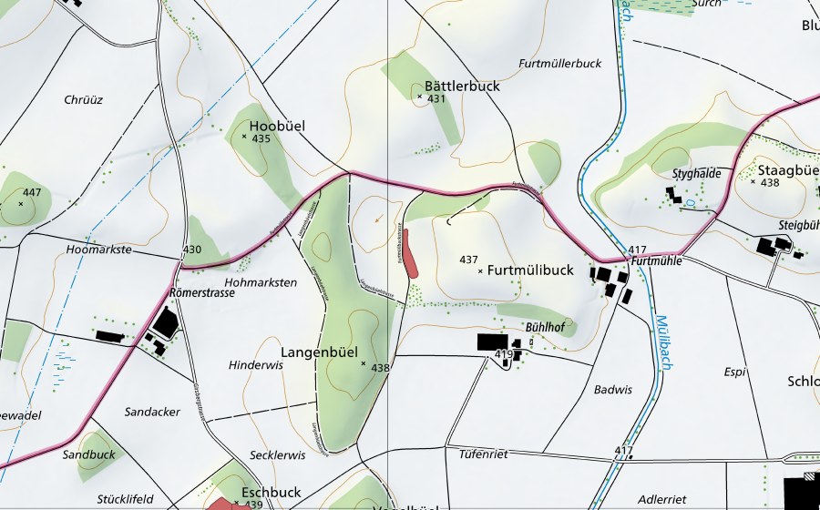 Landeskarte swisstopo mit dem Schutzperimeter von Schlatt (Trockenwiese)