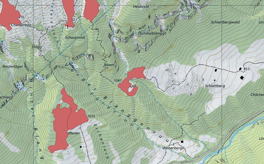Carte nationale swisstopo avec le périmètre protégé de Schlattberg (Prairie sèche)