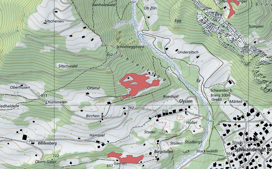 Carte nationale swisstopo avec le périmètre protégé de Schlattegg (Prairie sèche)