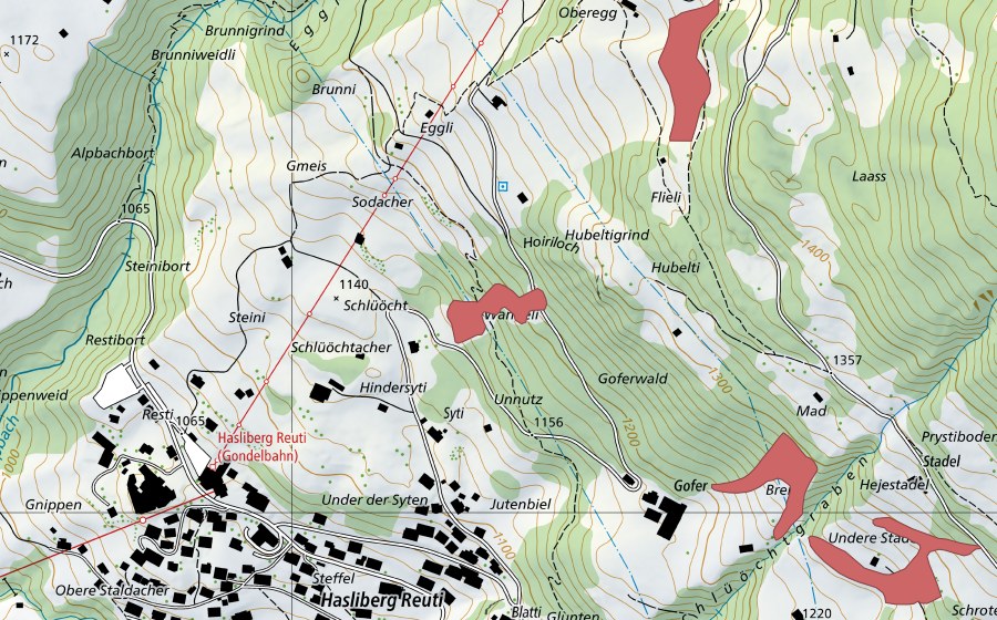 swisstopo national map showing the protected perimeter of Schlüöcht (Dry meadow)