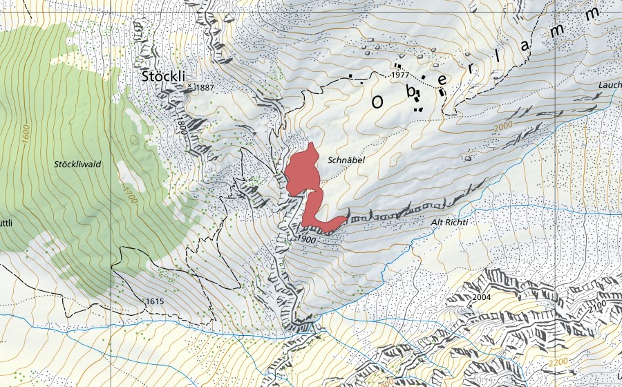 Carte nationale swisstopo avec le périmètre protégé de Schnäbel (Prairie sèche)