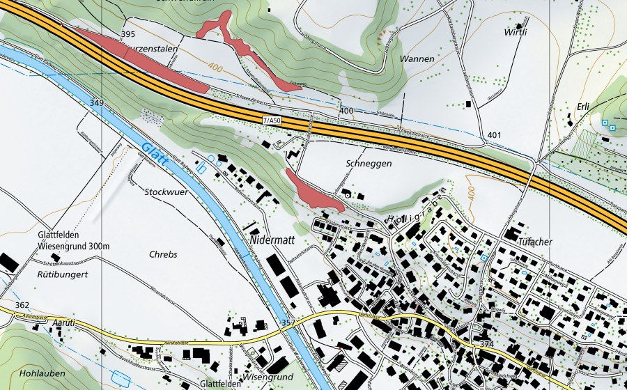 swisstopo national map showing the protected perimeter of Schnäggen (Dry meadow)