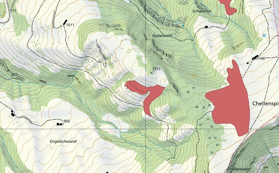 Landeskarte swisstopo mit dem Schutzperimeter von Schochen (Trockenwiese)