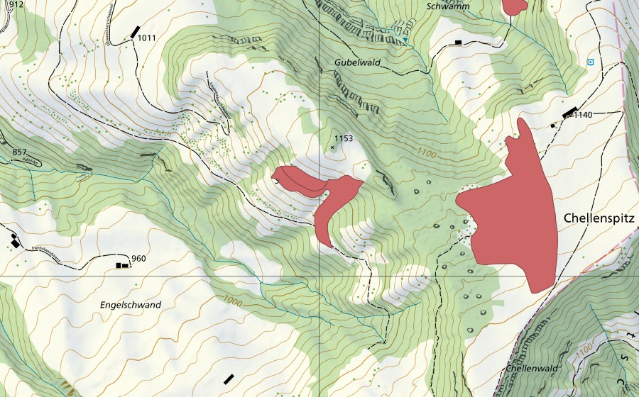 Carte nationale swisstopo avec le périmètre protégé de Schochen (Prairie sèche)
