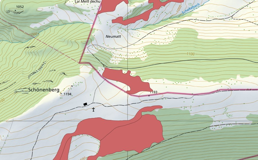 swisstopo national map showing the protected perimeter of Schöneberg (Dry meadow)