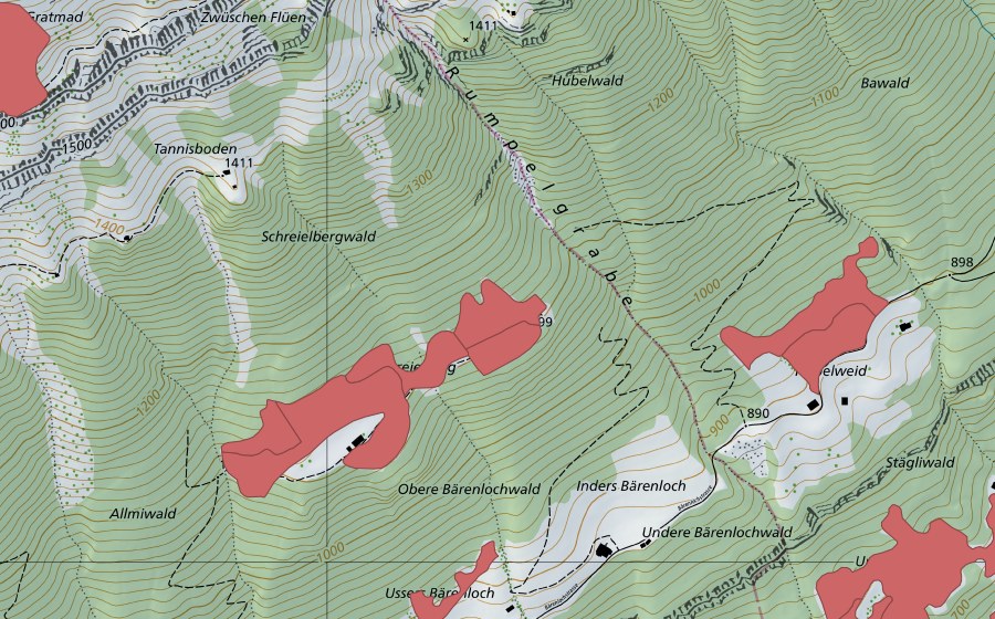 Carte nationale swisstopo avec le périmètre protégé de Schreielberg (Prairie sèche)