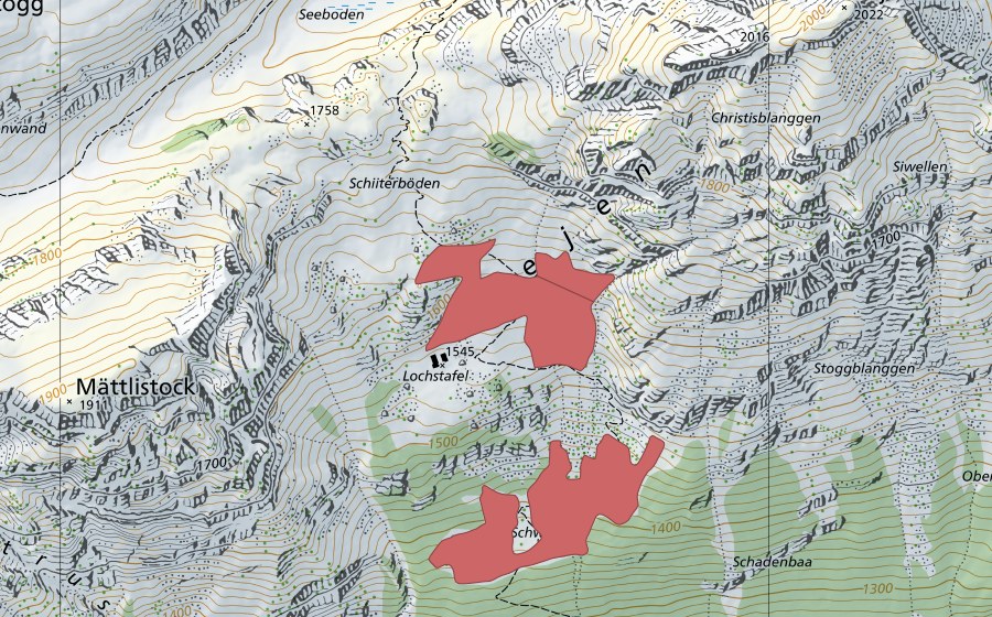 Carte nationale swisstopo avec le périmètre protégé de Schwämmli (Prairie sèche)