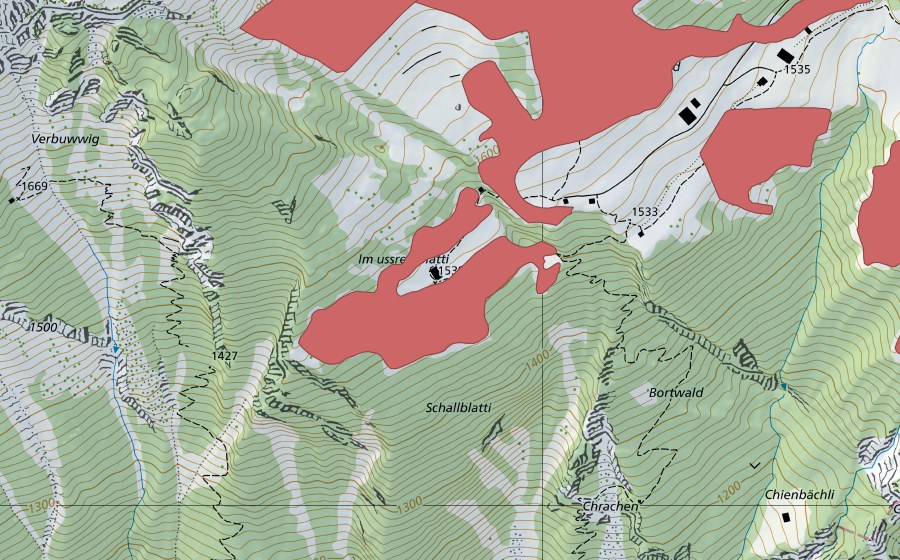 swisstopo national map showing the protected perimeter of Schwand (Dry meadow)