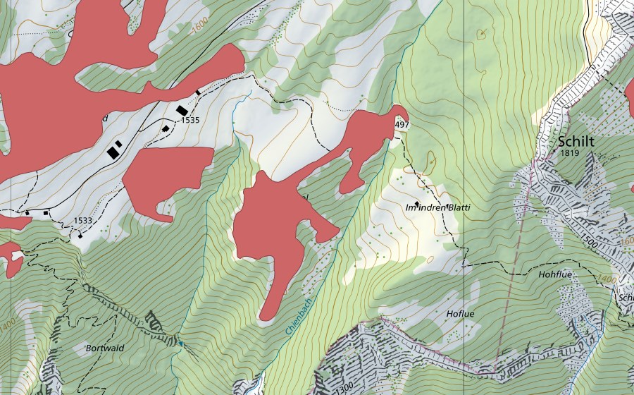 Landeskarte swisstopo mit dem Schutzperimeter von Schwand (Trockenwiese)