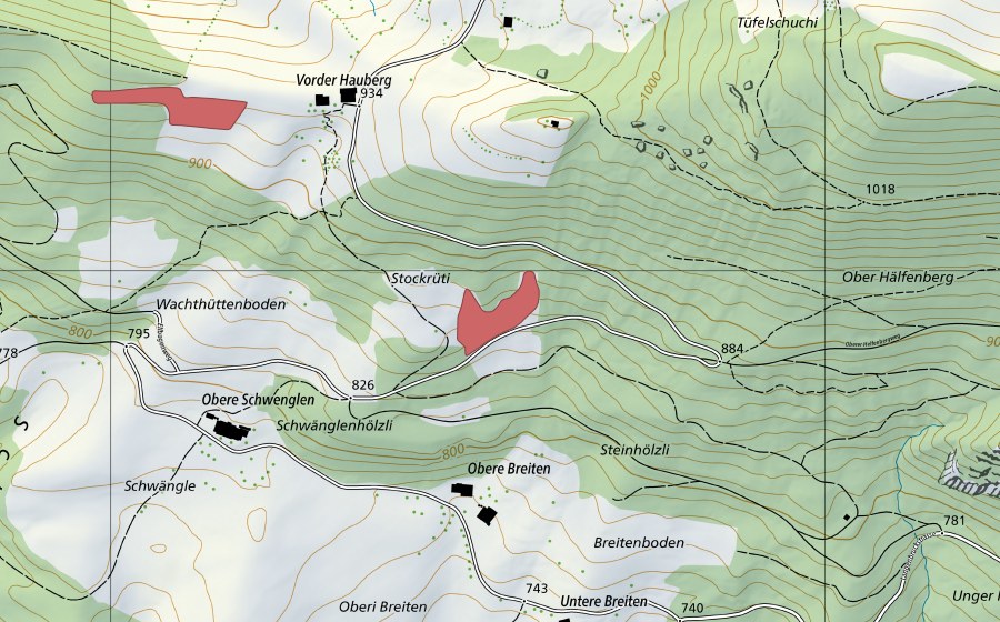 Carte nationale swisstopo avec le périmètre protégé de Schwänglen (Prairie sèche)