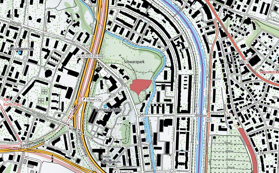 Landeskarte swisstopo mit dem Schutzperimeter von Schwarzpark (Trockenwiese)