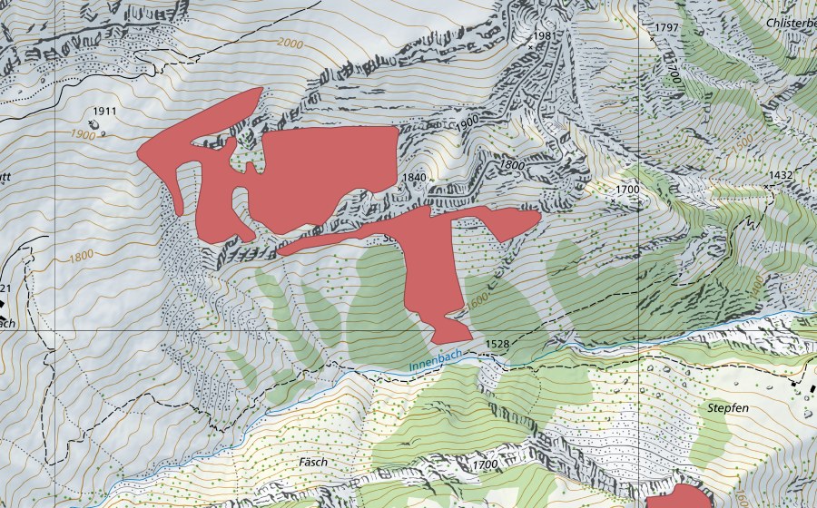 swisstopo national map showing the protected perimeter of Schwibbalm (Dry meadow)