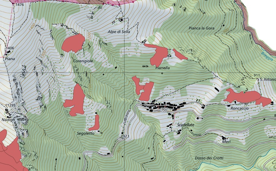 Carte nationale swisstopo avec le périmètre protégé de Scudellate (Prairie sèche)