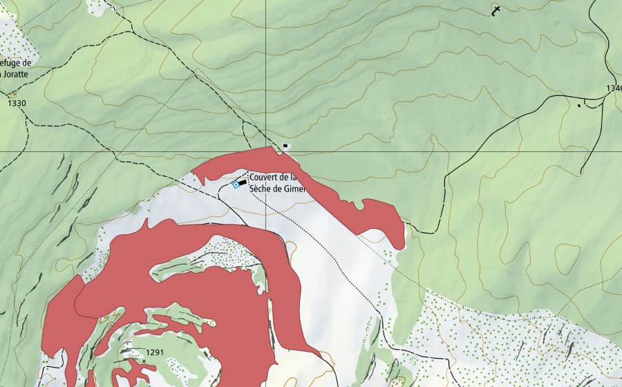 Carte nationale swisstopo avec le périmètre protégé de Sèche des Amburnex (Prairie sèche)