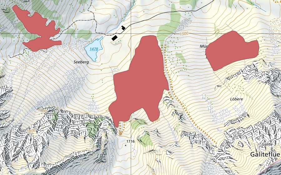 Landeskarte swisstopo mit dem Schutzperimeter von Seeberg (Trockenwiese)