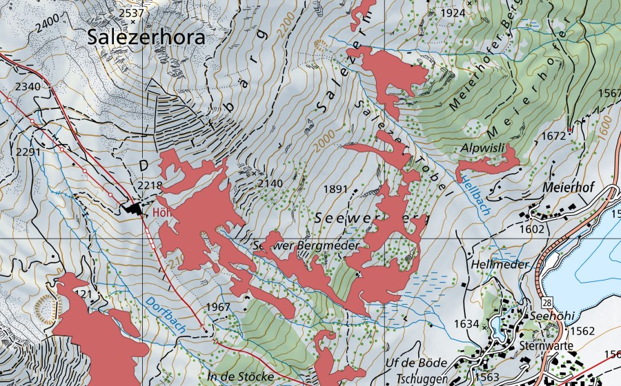 swisstopo national map showing the protected perimeter of Seewer Berg (Dry meadow)
