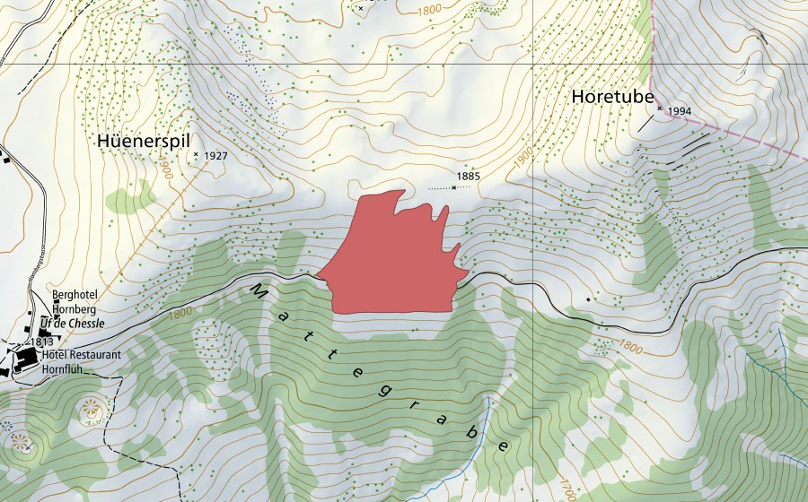 Landeskarte swisstopo mit dem Schutzperimeter von Seiberg (Trockenwiese)