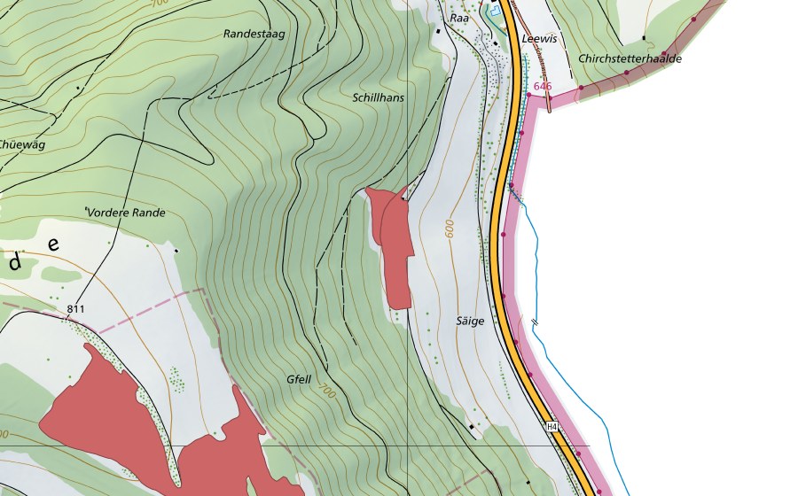 Carte nationale swisstopo avec le périmètre protégé de Seigen (Prairie sèche)