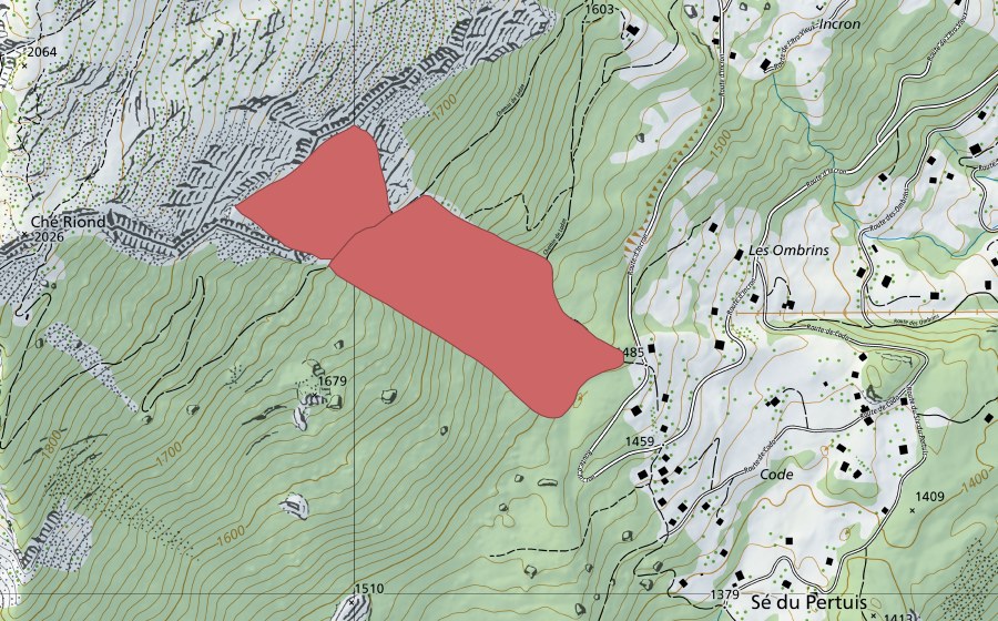 swisstopo national map showing the protected perimeter of Sex Riond (Dry meadow)
