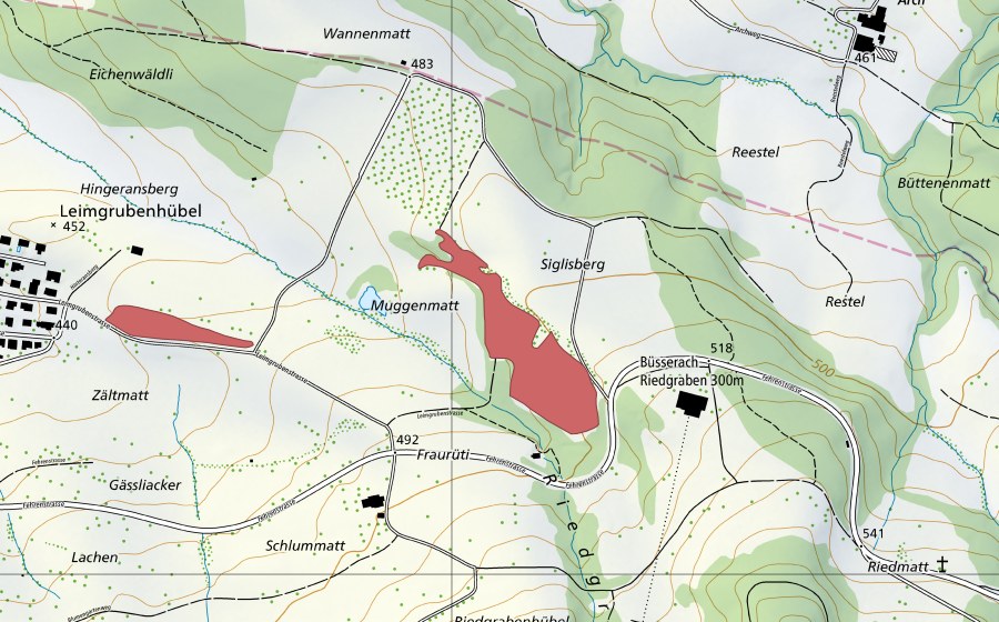 Carte nationale swisstopo avec le périmètre protégé de Siglisberg (Prairie sèche)